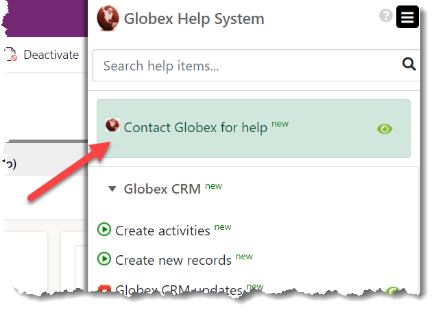 Contact Globex for help - spotlight help item